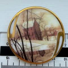 P Buckley Moss Golden Winter 1995 Porcelain Brooch Pendant Anna Perenna Art 2″