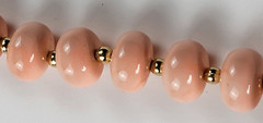 Vintage Pink Plastic Beaded Necklace Gold Tone Spring Ring 30 Inch Dainty