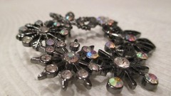 Beautiful Vintage Gunmetal Black Aurora Borealis Rhinestone Snowflake Brooch KC