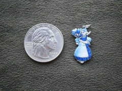 Dutch Woman with Tulips Vintage Silvertone & Enamel Bracelet Charm Pendant 2.0g