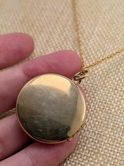 Vintage 40s Gold Tone “Dearest” Multicolor Rhinestone Locket Chain Necklace