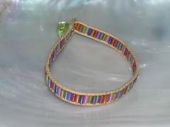 Estate Tan Cord with Rainbow Glass Tubular Beads Bracelet with Button Clasp –