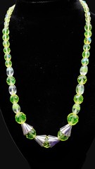 Uranium 18″ Czech faceted AB glass and lampwork bead graduated necklace! Dope!
