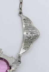 Antique Art Deco Lavalier Pendant Necklace Pink Glass Filigree Edwardian