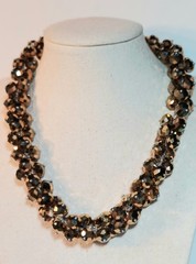 Metallic Bronze Gold Faceted Glass Cluster Bead Necklace On Wire Statement 16″