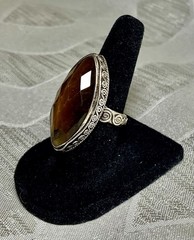 Vintage 925 Sterling Silver Tiger Eye Marquise Large Statement Ring Size 5.5