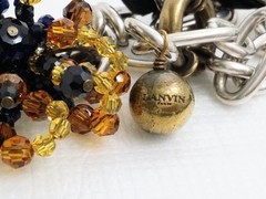 Vintage Authentic Signed Lanvin Silver Tone Crystal Asymmetrical Necklace