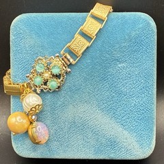 Vintage Faux Opal, Flower Panel, Japan Glass,onNew Victorian Book Chain Bracelet