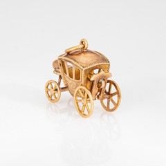 Vintage Portuguese Carriage Charm 19k Yellow Gold Pendant Fine Jewelry