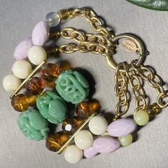 Vintage Robert Rose Stretch Bracelet Estate Jewelry Pre-Owned Faux Carved Jade