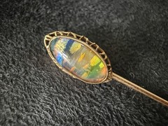 Antique 10K Gold Stick Pin Gold Foil Art Glass Cabochon Victorian Edwardian
