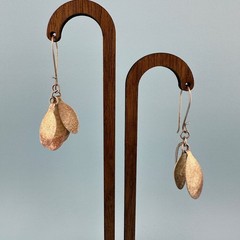 Vintage Sterling Silver Dangle Earrings Oval Disc Modernist Pierced French Wire