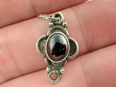 Vintage Sterling Silver Red Violet Garnet Cabochon Pendant Charm 2.4g 24mm Long