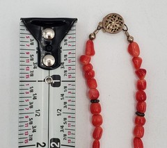 VTG 925 Red Coral Bead 17in Necklace Sterling Silver 15gtw Puffed Open Cross