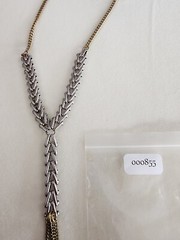 Signed Hinged Chevron Link & Curb Chain Y Statement Necklace Mixed Metals