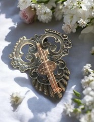 2000 Signed Jane AOL Angels of Love Copper Tone Purple Rhinestone Brooch Pin Bow