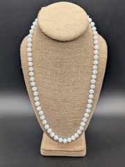 VINTAGE OPALITE OR OPALINE OPALESCENT GLASS BEAD NECKLACE HAND KNOTTED 23″