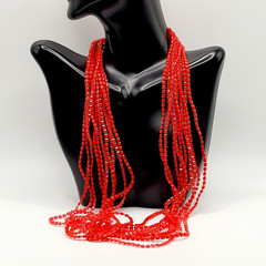 Vintage Red Multi Strand Plastic Square Beaded Solid & Clear Bead Necklace 48 In