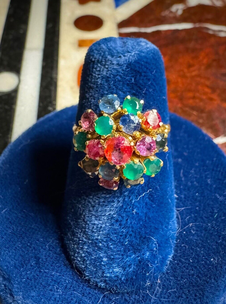 Antique Deco Gold Multi-stone Domed Harem Princess Ring