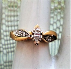 Vintage 14k Yellow White Gold 0.24CT Marquise & Round Diamond Engagement Ring P