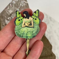 OOAK Handmade BUTTERFLY FAIRY ART BROOCH Artisan Photo Print Jewelry Laser Wood