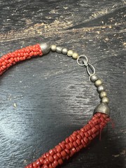 Vintage Nepal Prayer Box Necklace, Himalayan Ghau Amulet Pendant with Red Glass