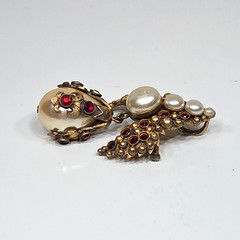 Henry Perichon Baroque Pearl Rhinestone Dangle Brooch Pendant France 1950s-1960s