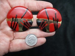 VTG-1980’s Black & Gold Tone w/Red Enamel Pierced Earrings Combined Shipping ok