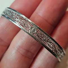 Vintage Art Deco JJ White Filigree Buckle Bangle Bracelet Child / Petite