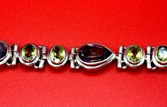 Vintage Sterling Silver Mystic Topaz Peridot Bezel Link Bracelet Adjustable 7-8″