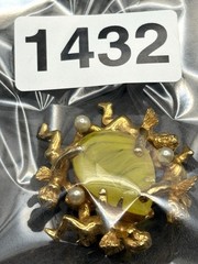 Vintage Jeanne Brooch Cherub Angel Marbled Swirl Yellow Rhinestone Nouveau Style