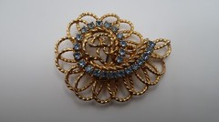 Vintage Gold Blue Rhinestone Spiral Geometry Brooch Pin 5.5cm BB12