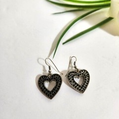 Vintage Silver Cubic Zirconia and Onyx Heart Drop