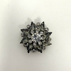 Vintage Miriam Haskell Signed Rhinestone Starburst Brooch Smoky Gray Navette Mid