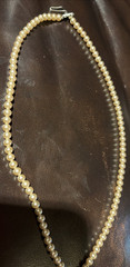 Long Vintage Champagne Faux Pearl Opera Necklace 21″ In Original Round Box