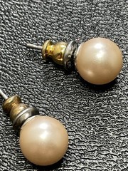 Vintage 8mm Champagne Faux Pearl Stud Earrings