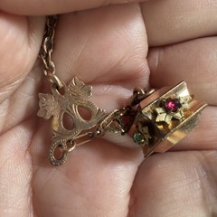Victorian RARE 9.64g Gold Fill 3” FOB Paste Stone Dog Head Rose GF 26” Necklace