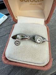 Vintage MCM 14k White Gold Retro Marquise Nephrite Jade Screw Back Earrings 4gm
