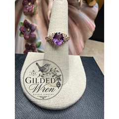 Timeless Vintage 10K Gold Natural Amethyst & Diamond Ring | Size 7