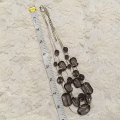 Vintage Silver Tone Smokey Purple Gray Bead 3 Strand Necklace Layered Statement