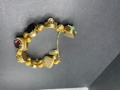 Vintage Corocraft Gold Tone Victorian Gemstone Sliding Charm Bracelet Sz 8.75