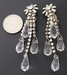 Vintage Dangle Faceted Crystals & Clear Rhinestones Statement Dangle Earrings