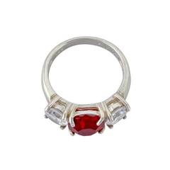 Sterling Silver 925 Simulated Ruby Cubic Zirconia Ring Size 6