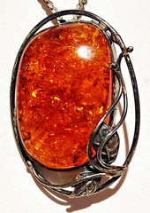 Antique Sterling Silver 925 Cognac Baltic Amber Pendant Brooch Necklace 24 Grams