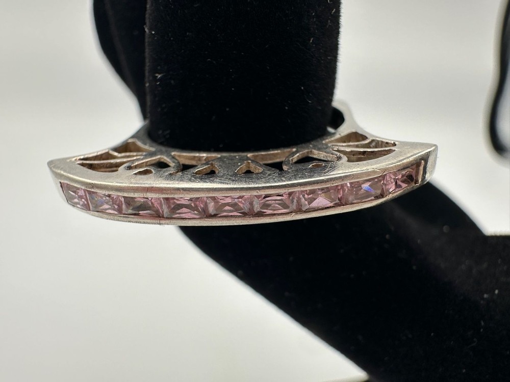 4.52g Vintage Sterling Silver 925 Pink Princess Cut Band Ring Size 8.5 M