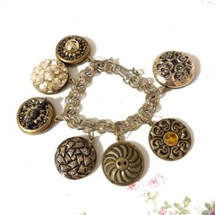 Vintage Mixed Charm Bracelet French Coin Medallions Buttons Assembled Media