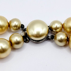 Double Strand 1950s Pearly Light Gold Color Beaded Choker Vtg Necklace 15 Inch