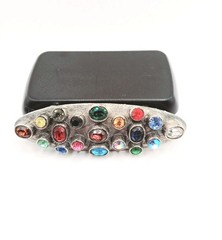 Vintage Large Brooch Jeweled Rhinestones Silver Pot Metal 0168