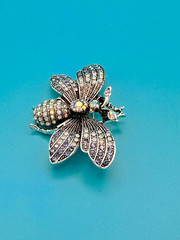 Estate Brooch Butterfly Aurora Borealis Marcasite Opalite Rhinestone Silver/Tone