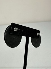 Vintage Black Floral Dome Earrings Gold Cream Statement Stud Retro
